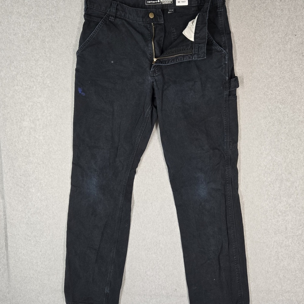 Carhartt Men Pants 34X34 Black Cargo Work Rugged Flex Carpenter Canvas READ
